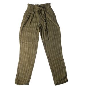 SO Women's XL Olive Pinstripe Pull On Ankle Pants Stretch